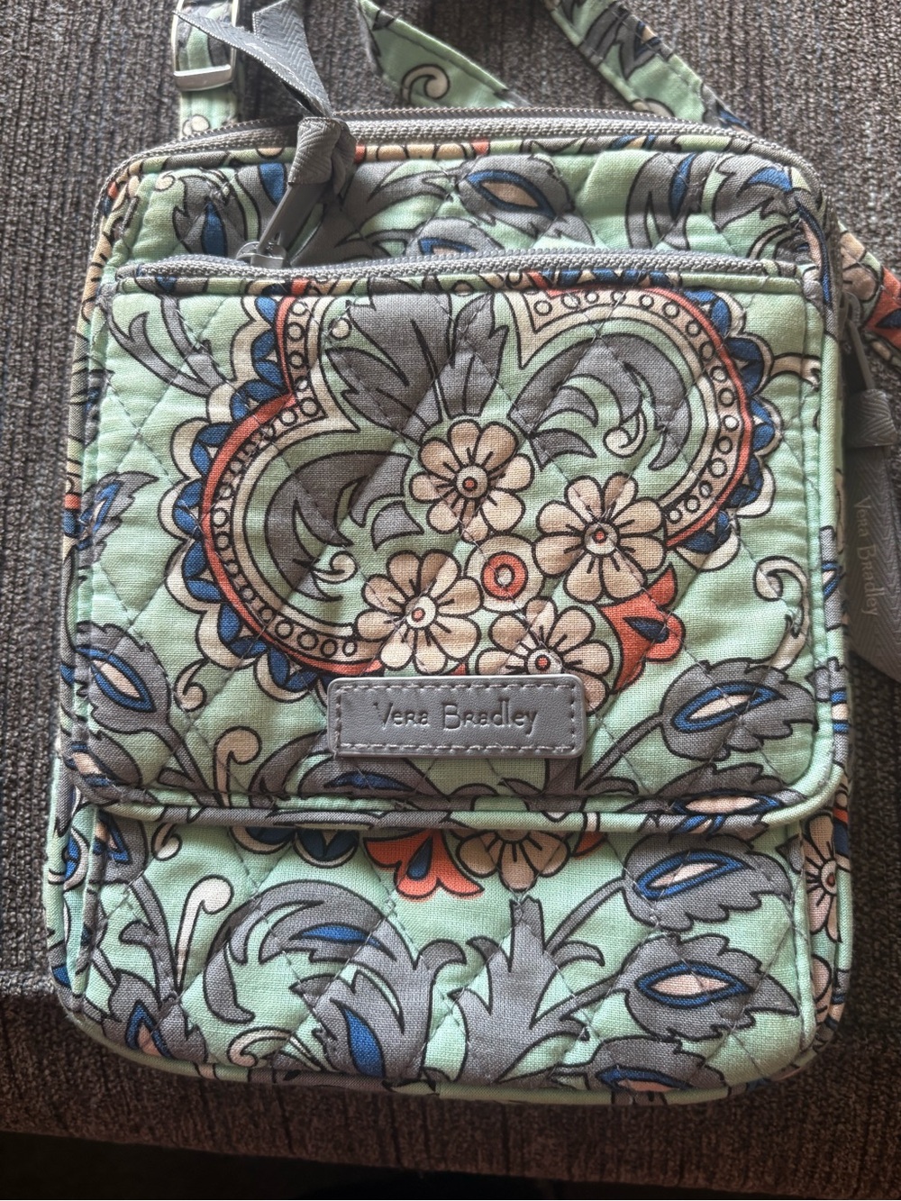 Vera Bradley Mint Paisley Floral Quilted Crossbody